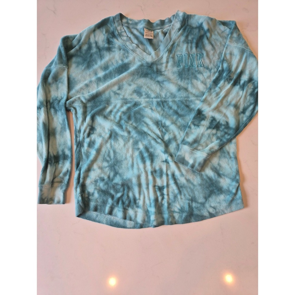 Pink Victoria's Secret Tie Dye Spirit Jersey Terry V-Neck Top Blue XS